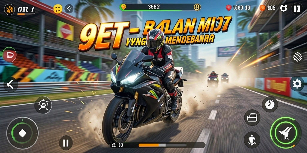 Screenshot gameplay 9ET dengan aksi balapan motor yang seru.