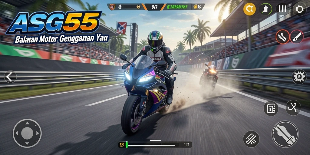 Tampilan gameplay ASG55 yang menarik dan mendebarkan selama balapan motor.