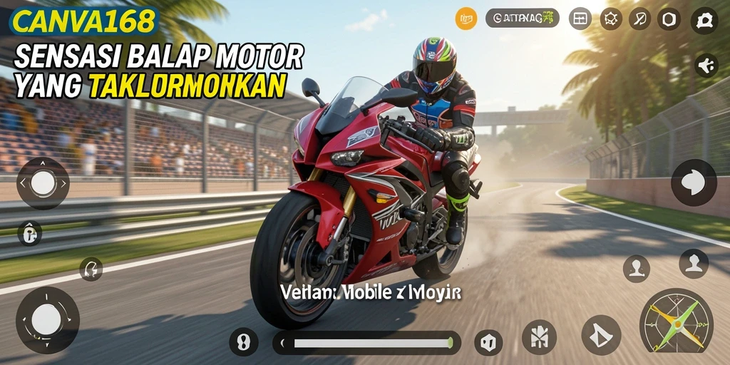 Tangkapan layar gameplay CANVA168 menampilkan balapan motor yang seru dan kompetitif.