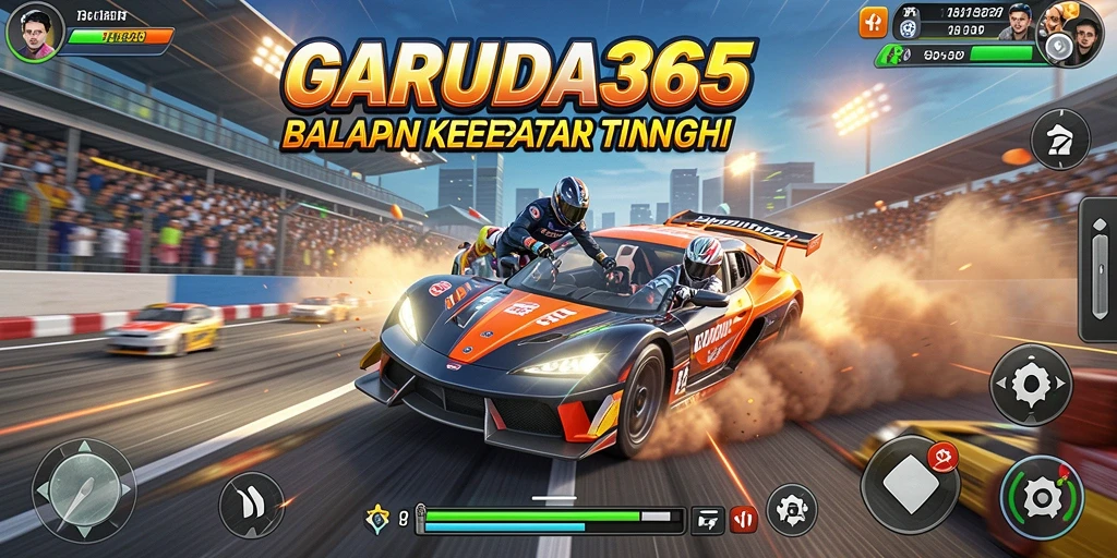 Gameplay balap seru di GARUDA365 dengan mobil cepat.