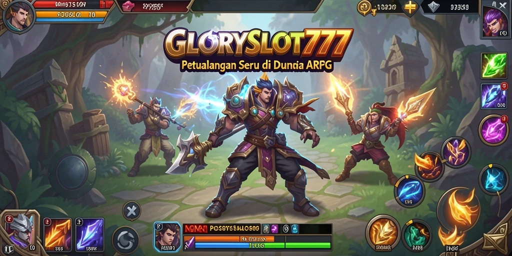 Screenshot gameplay GLORYSLOT777 memperlihatkan pertarungan seru di dunia petualangan.