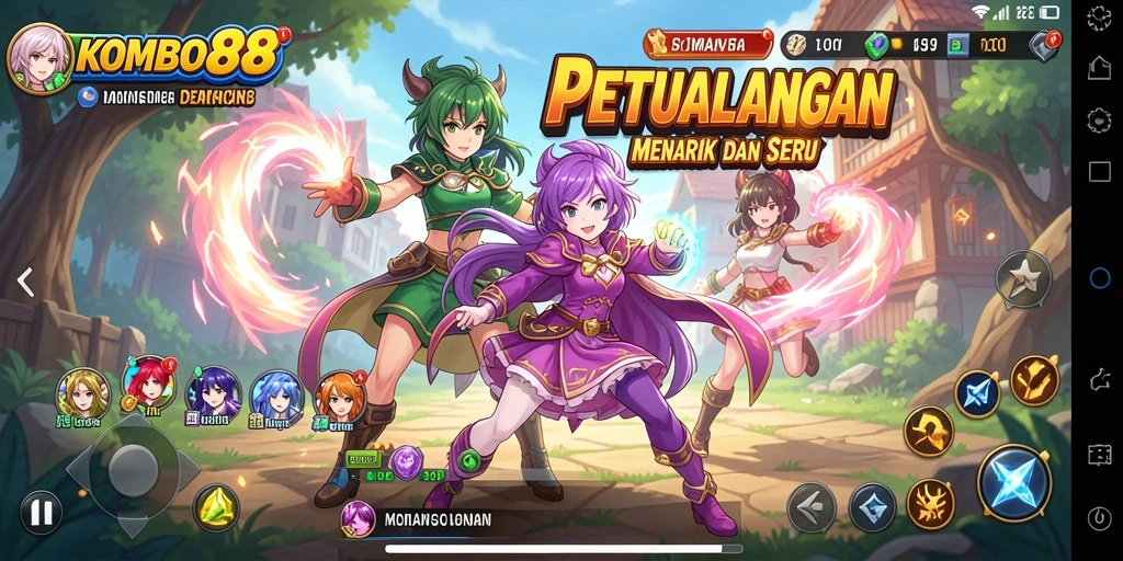Tampilan menarik dari gameplay <strong>KOMBO88</strong> dengan karakter anime ikonik.