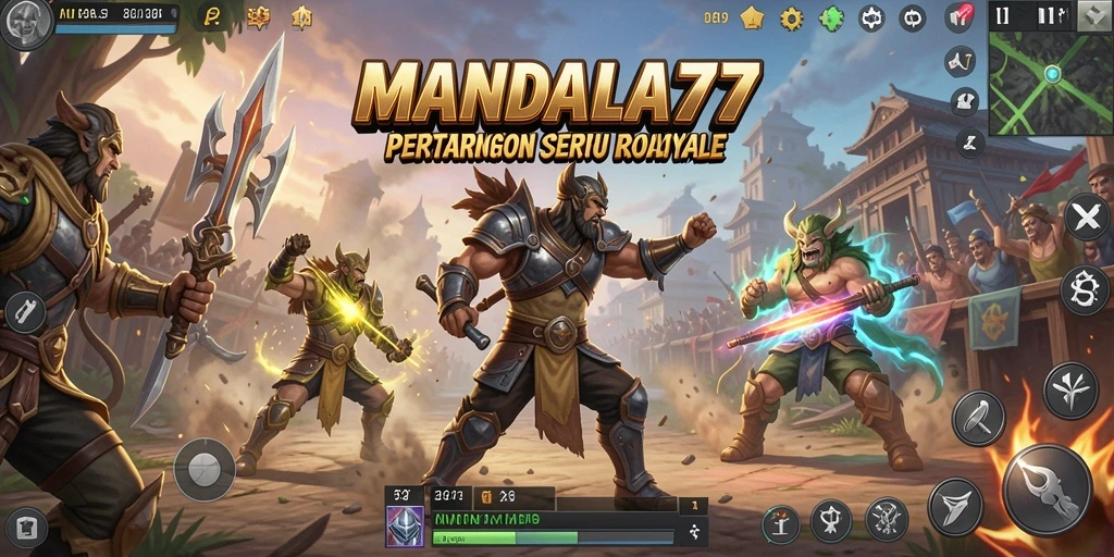 Screenshot gameplay MANDALA77 menampilkan aksi seru pertarungan Battle Royale.