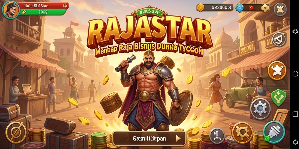 Screenshot RAJASTAR menampilkan antarmuka permainan Tycoon yang menarik.