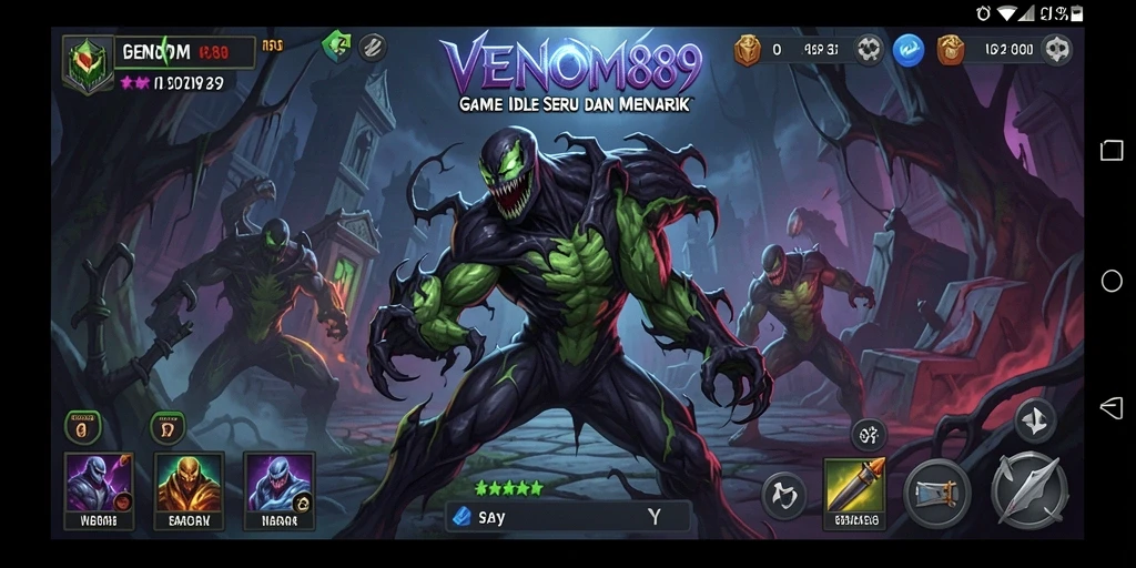 Tampilan gameplay <strong>VENOM889</strong> dengan fitur idle yang menarik dan grafis yang memukau.